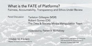 What is the FATE of platforms? Fairness, Accountability, Transparency and Ethics Under Review @ Salle H1220, Hall Building, Concordia | Montréal | Québec | Canada